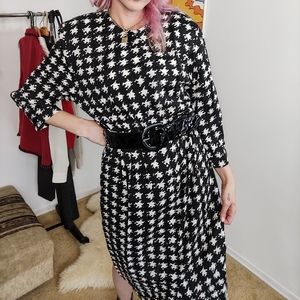 Vintage 80s Black + White Belted Dress